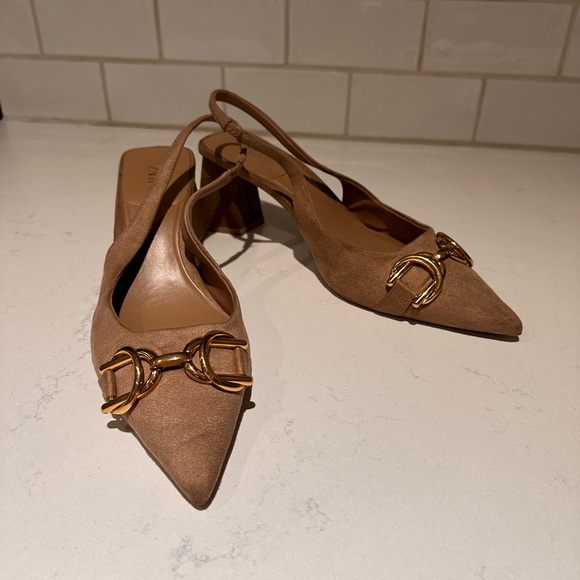 ZARA | BLOCK-HEEL SLINGBACK SHOES BROWN SIZE 9 - Picture 10 of 13